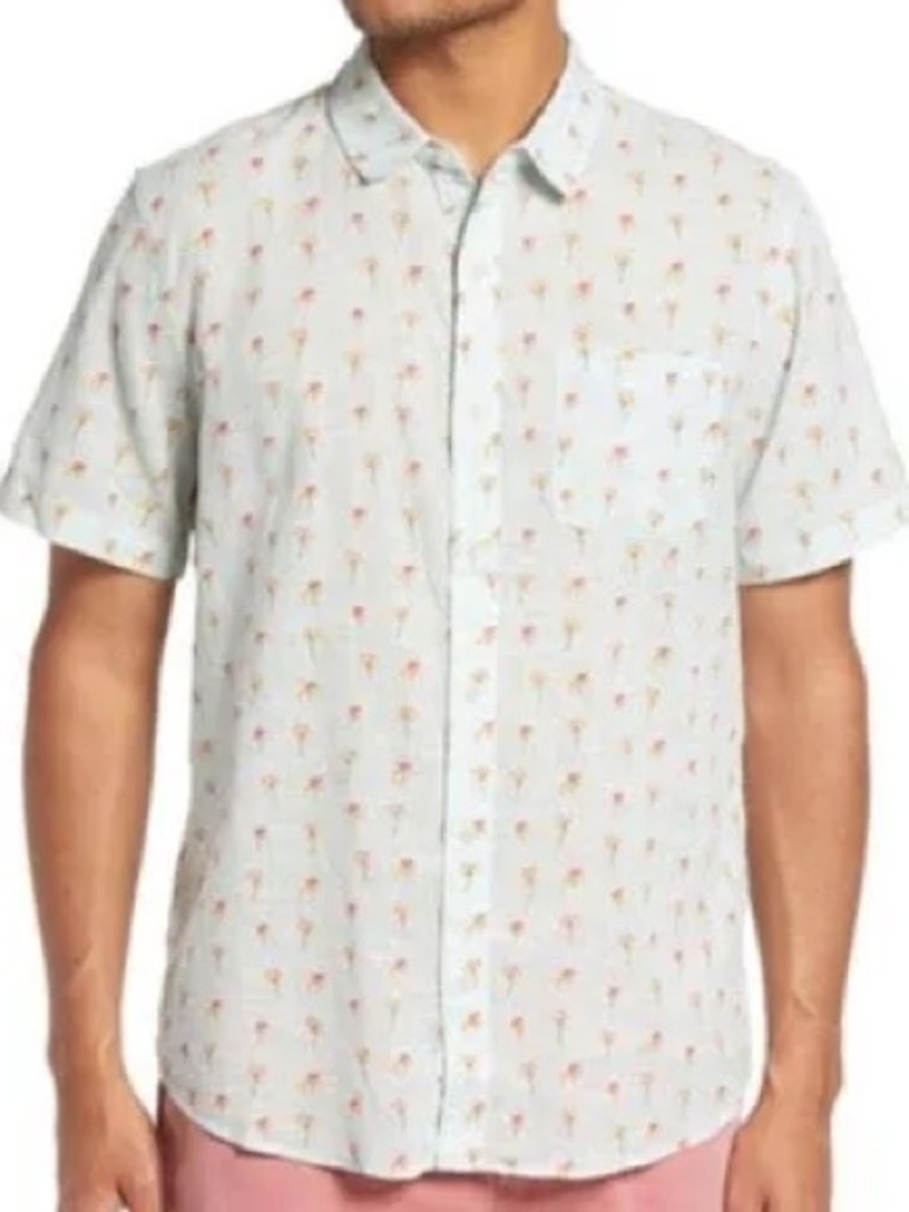 MARINE LAYER Men’s Mint Green Mini Palm Tree Print Button-Up Shirt Large